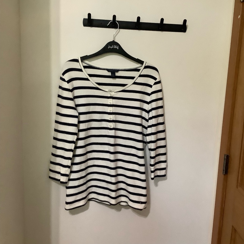 TOMMY HILFIGER Striped Navy & White Top